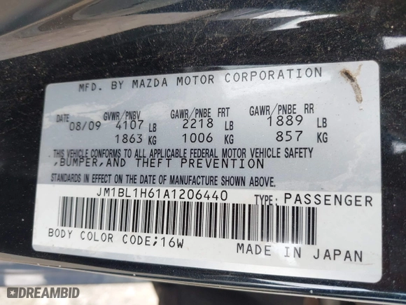 2010 Mazda Mazda3 s Sport with VIN JM1BL1H61A1206440, listed as a IAAI auction lot 42045853 with 1 mi miles. Bid and sale history available at carsss.com. Image 9.