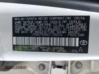 2016 Toyota Prius One with VIN JTDKDTB36G1125076, listed as a IAAI auction lot 42054095 with 111,139 mi miles and . Bid and sale history available at DreamBid. Image 9.