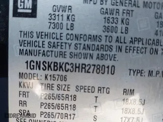 2017 Chevrolet Tahoe LT with VIN 1GNSKBKC3HR278010, listed as a IAAI auction lot 41838888 with 121,150 mi miles. Bid and sale history available at carsss.com. Image 9.