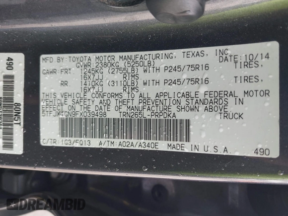 2015 Toyota Tacoma PreRunner z VIN 5TFJX4GN9FX039498, wystawiony jako IAAI lot #41487344 z przebiegiem 135 061 mil mil oraz . Historia ofert i sprzedaży dostępna na DreamBid. Obrazek 9.