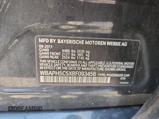 2011 BMW 3 Series 328i with VIN WBAPH5C5XBF093456, listed as a Copart auction lot 63053125 with Not provided miles and Salvage title. Bid and sale history available at DreamBid. Image 12.