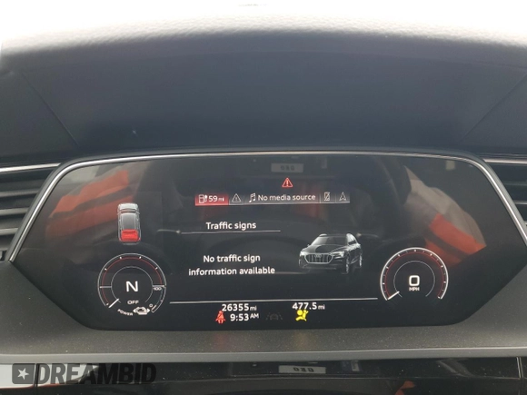 2022 Audi e-tron Premium Plus with VIN WA1LAAGE4NB014605, listed as a Copart auction lot 61127385 with 26,355 mi miles and Salvage title. Bid and sale history available at DreamBid. Image 9.