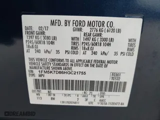2017 Ford Explorer XLT with VIN 1FM5K7D86HGC21755, listed as a IAAI auction lot 41700958 with 95,703 mi miles. Bid and sale history available at carsss.com. Image 9.