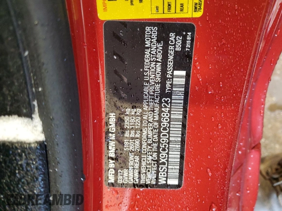 2013 BMW M6 with VIN WBSLX9C59DC968423, listed as a Copart auction lot 88493325 with 36,545 mi miles and Salvage title. Bid and sale history available at DreamBid. Image 12.