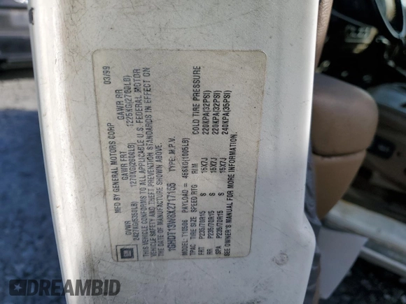 1999 Oldsmobile Bravada z VIN 1GHDT13W8X2717155, wystawiony jako Copart lot #84807244 z przebiegiem 144 805 mil mil oraz Szkoda całkowita • Salvage title. Historia ofert i sprzedaży dostępna na DreamBid. Obrazek 12.