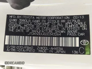 2013 Toyota Prius One z VIN JTDKN3DU6D0343264, wystawiony jako IAAI lot #42170569 z przebiegiem 124 533 mil mil oraz . Historia ofert i sprzedaży dostępna na DreamBid. Obrazek 9.