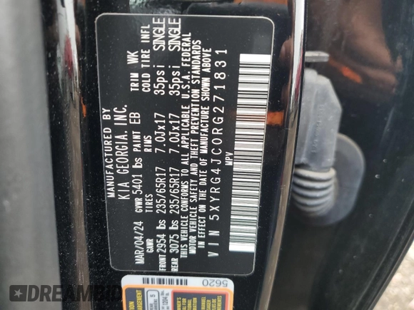 2024 Kia Sorento LX z VIN 5XYRG4JC0RG271831, wystawiony jako Copart lot #52711895 z przebiegiem 6 946 mil mil oraz Szkoda całkowita • Salvage title. Historia ofert i sprzedaży dostępna na DreamBid. Obrazek 13.