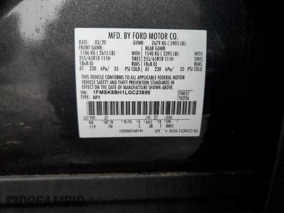 2020 Ford Explorer with VIN 1FMSK8BH1LGC23899, listed as a Copart auction lot 88706445 with 71,552 mi miles and Salvage Title. Bid and sale history available at carsss.com. Image 16.