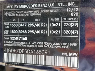 2013 Mercedes-Benz GL-Class GL 550 with VIN 4JGDF7DE5DA165391, listed as a Copart auction lot 42755515 with 153,241 mi miles and Salvage Title. Bid and sale history available at carsss.com. Image 13.