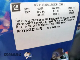 2002 Chevrolet Corvette Z06 z VIN 1G1YY12S925103478, wystawiony jako Copart lot #52198395 z przebiegiem 65 027 mil mil oraz Szkody całkowita. Historia ofert i sprzedaży dostępna na DreamBid. Obrazek 13.