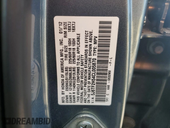 2012 Honda Crosstour EX-L with VIN 5J6TF2H54CL005870, listed as a Copart auction lot 74912054 with 151,696 mi miles and Salvage Title. Bid and sale history available at carsss.com. Image 13.