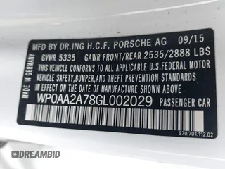 2016 Porsche Panamera 4 z VIN WP0AA2A78GL002029, wystawiony jako IAAI lot #41644555 z przebiegiem 54 915 mil mil oraz . Historia ofert i sprzedaży dostępna na DreamBid. Obrazek 9.