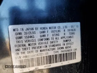 2010 Honda Fit Sport with VIN JHMGE8G43AC021351, listed as a Copart auction lot 43142455 with 108,554 mi miles and Salvage title. Bid and sale history available at DreamBid. Image 12.