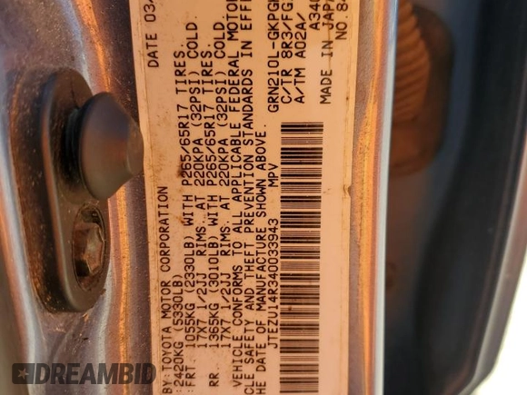 2004 Toyota 4Runner SR5 с VIN JTEZU14R340033943, выставлен на аукционе Copart как лот 56233095 с пробегом 251 031 миль миль и Чистый • Clean title. История ставок и продаж доступна на DreamBid. Изображение 12.