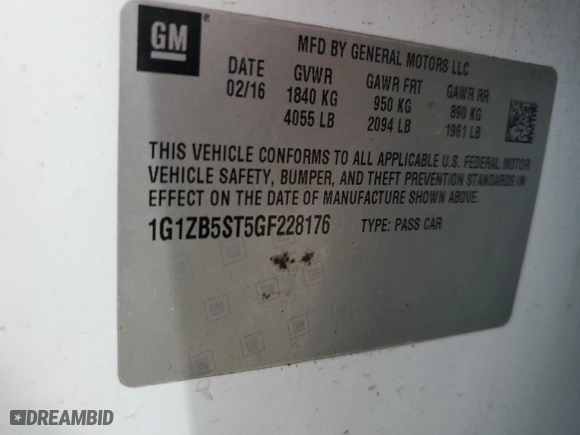 2016 Chevrolet Malibu LS with VIN 1G1ZB5ST5GF228176, listed as a Copart auction lot 48992045 with 180,691 mi miles and Salvage Title. Bid and sale history available at carsss.com. Image 14.