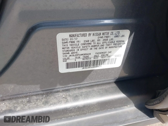 2017 Infiniti QX50 with VIN JN1BJ0RP4HM385429, listed as a IAAI auction lot 41956117 with 95,575 mi miles and . Bid and sale history available at DreamBid. Image 9.
