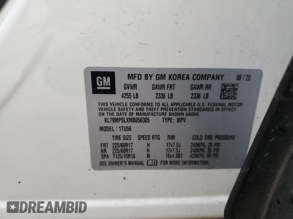 2021 Chevrolet TrailBlazer LT with VIN KL79MPSLXMB056305, listed as a Copart auction lot 47887564 with Not Provided miles and . Bid and sale history available at DreamBid. Image 13.