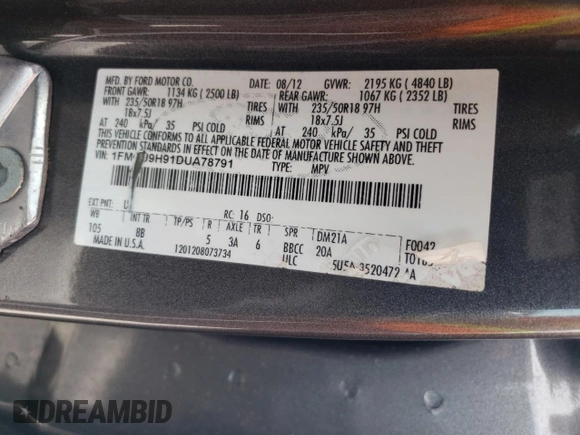 2013 Ford Escape SEL with VIN 1FMCU9H91DUA78791, listed as a Copart auction lot 61853684 with 145,105 mi miles and Clean title. Bid and sale history available at DreamBid. Image 13.