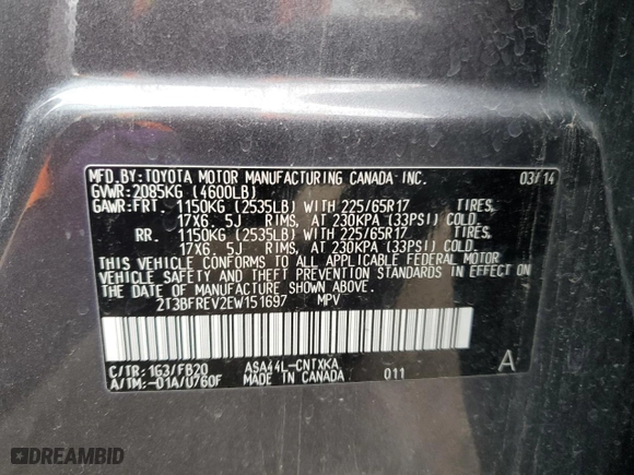 2014 Toyota RAV4 LE with VIN 2T3BFREV2EW151697, listed as a Copart auction lot 50030355 with 119,113 mi miles and Salvage Title. Bid and sale history available at carsss.com. Image 16.