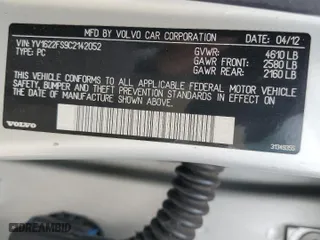 2012 Volvo S60 T5 with VIN YV1622FS9C2142052, listed as a Copart auction lot 53752045 with 150,873 mi miles and Clean Title. Bid and sale history available at carsss.com. Image 12.