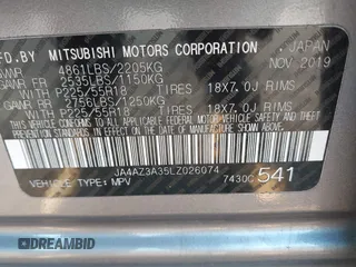 2020 Mitsubishi Outlander ES with VIN JA4AZ3A35LZ026074, listed as a IAAI auction lot 41294870 with 72,514 mi miles and . Bid and sale history available at DreamBid. Image 9.