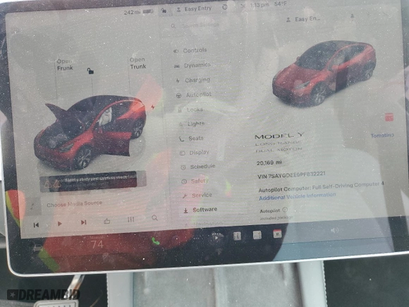 2023 Tesla Model Y Long Range with VIN 7SAYGDEE9PF832221, listed as a Copart auction lot 43873335 with 20,169 mi miles and Salvage Title. Bid and sale history available at carsss.com. Image 9.