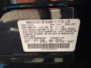 2015 Infiniti Q50 Premium with VIN JN1BV7AR0FM397827, listed as a IAAI auction lot 41774729 with 85,616 mi miles. Bid and sale history available at carsss.com. Image 9.