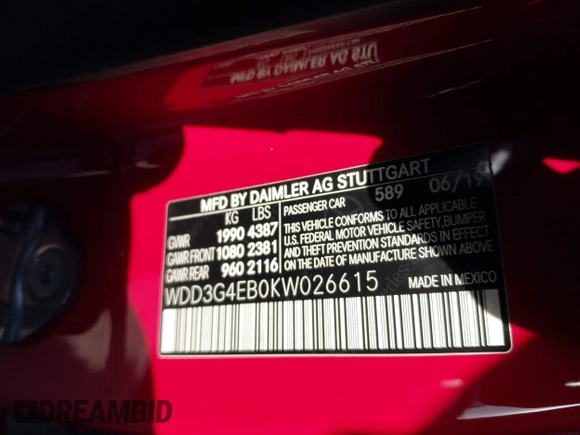2019 Mercedes-Benz A 220 with VIN WDD3G4EB0KW026615, listed as a IAAI auction lot 41108913 with Not Provided miles and . Bid and sale history available at DreamBid. Image 8.