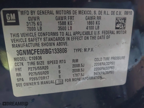 2011 Chevrolet Avalanche LT with VIN 3GNMCFE06BG133808, listed as a IAAI auction lot 41605369 with 304,317 mi miles. Bid and sale history available at carsss.com. Image 9.