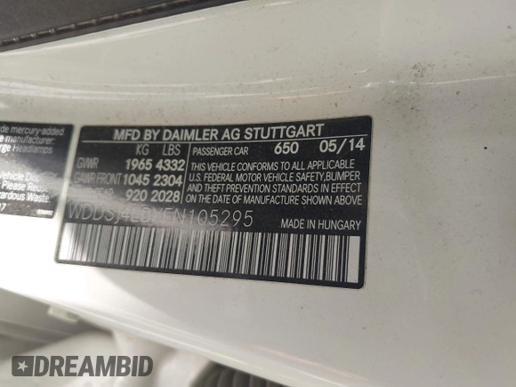 2014 Mercedes-Benz CLA 250 with VIN WDDSJ4EBXEN105295, listed as a IAAI auction lot 42275555 with 88,888 mi miles and . Bid and sale history available at DreamBid. Image 9.