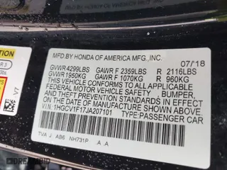 2018 Honda Accord Sedan LX 1.5T with VIN 1HGCV1F17JA207101, listed as a IAAI auction lot 41787150 with 83,020 mi miles. Bid and sale history available at carsss.com. Image 9.