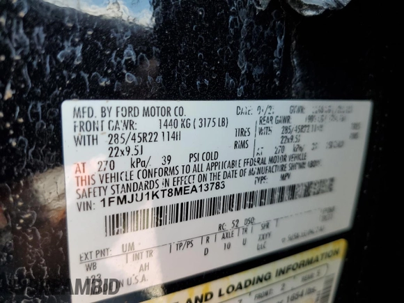 2021 Ford Expedition Limited with VIN 1FMJU1KT8MEA13783, listed as a Copart auction lot 55863795 with 83,954 mi miles and Salvage title. Bid and sale history available at DreamBid. Image 14.