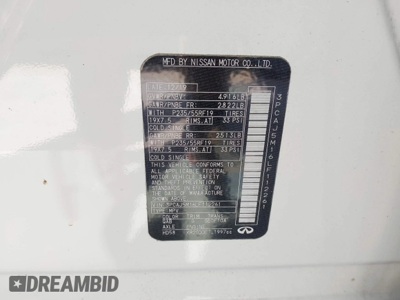 2020 Infiniti QX50 Luxe with VIN 3PCAJ5M16LF112261, listed as a IAAI auction lot 41796292 with 40,095 mi miles and . Bid and sale history available at DreamBid. Image 9.