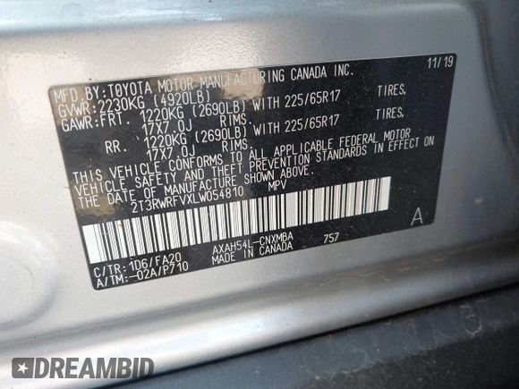 2020 Toyota RAV4 Hybrid XLE z VIN 2T3RWRFVXLW054810, wystawiony jako IAAI lot #42411211 z przebiegiem 94 523 mil mil oraz . Historia ofert i sprzedaży dostępna na DreamBid. Obrazek 9.