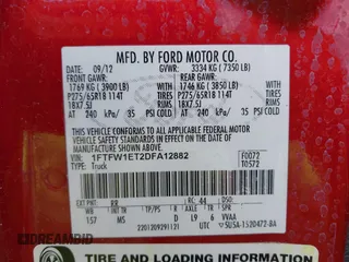 2013 Ford F-150 XL with VIN 1FTFW1ET2DFA12882, listed as a IAAI auction lot 42035873 with 189,070 mi miles and . Bid and sale history available at carsss.com. Image 9.