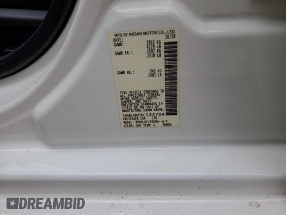 2019 Nissan Altima SV z VIN 1N4BL4DV7KC134704, wystawiony jako Copart lot #55764635 z przebiegiem 74 818 mil mil oraz Szkoda całkowita • Salvage title. Historia ofert i sprzedaży dostępna na DreamBid. Obrazek 12.