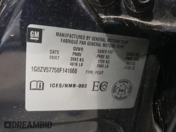 2008 Saturn Aura XR with VIN 1G8ZV57758F141660, listed as a Copart auction lot 52259805 with 105,806 mi miles and Salvage Title. Bid and sale history available at carsss.com. Image 14.