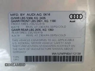 2014 Audi Q5 Premium Plus with VIN WA1LFAFP4EA112138, listed as a Copart auction lot 86571644 with 110,613 mi miles and Salvage Title. Bid and sale history available at carsss.com. Image 13.
