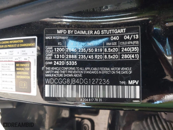 2013 Mercedes-Benz GLK-Class GLK 350 with VIN WDCGG8JB4DG127236, listed as a IAAI auction lot 40969875 with 94,718 mi miles. Bid and sale history available at carsss.com. Image 9.