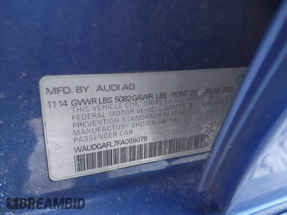 2015 Audi S4 Premium Plus with VIN WAUDGAFL7FA066078, listed as a IAAI auction lot 41287745 with 94,277 mi miles. Bid and sale history available at carsss.com. Image 9.