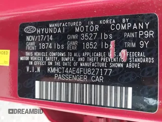 2015 Hyundai Accent GLS with VIN KMHCT4AE4FU827177, listed as a IAAI auction lot 42057967 with 83,842 mi miles and . Bid and sale history available at carsss.com. Image 9.