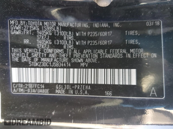 2018 Toyota Sienna LE Auto Access Seat с VIN 5TDKZ3DC1JS934414, выставлен на аукционе Copart как лот 52194615 с пробегом 130 058 миль миль и Списание • Salvage title. История ставок и продаж доступна на DreamBid. Изображение 15.