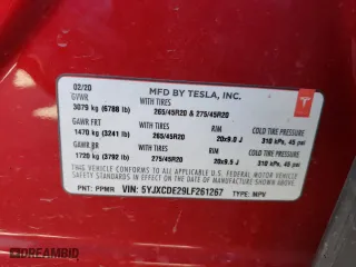 2020 Tesla Model X Long Range with VIN 5YJXCDE29LF261267, listed as a Copart auction lot 48111043 with 0 mi miles. Bid and sale history available at carsss.com. Image 14.