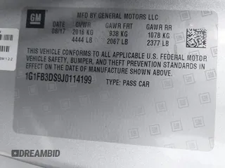2018 Chevrolet Camaro 1LT with VIN 1G1FB3DS9J0114199, listed as a IAAI auction lot 41535292 with 62,198 mi miles. Bid and sale history available at carsss.com. Image 9.