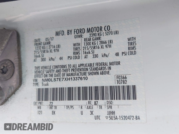 2017 Ford Transit Connect XL с VIN NM0LS7E7XH1337610, выставлен на аукционе IAAI как лот 42306760 с пробегом 60 094 миль миль и . История ставок и продаж доступна на DreamBid. Изображение 8.