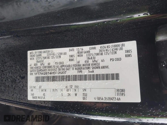 2017 Ford Super Duty F-250 SRW Lariat with VIN 1FT7W2BT4HEC20207, listed as a IAAI auction lot 41358821 with 152,195 mi miles. Bid and sale history available at carsss.com. Image 9.