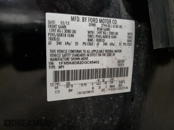 2013 Ford Explorer XLT with VIN 1FM5K8D82DGC95402, listed as a Copart auction lot 53272635 with 136,082 mi miles and Salvage Title. Bid and sale history available at carsss.com. Image 15.