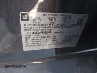 2015 Chevrolet Tahoe LT with VIN 1GNSCBKC0FR167957, listed as a IAAI auction lot 41526568 with Not provided miles and . Bid and sale history available at DreamBid. Image 9.