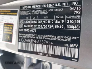 2015 Mercedes-Benz M 350 with VIN 4JGDA5JB9FA587924, listed as a IAAI auction lot 42296749 with 175,708 mi miles and . Bid and sale history available at DreamBid. Image 9.