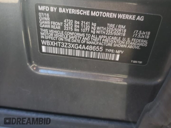 2016 BMW X1 xDrive28i with VIN WBXHT3Z3XG4A48655, listed as a Copart auction lot 46907095 with 59,845 mi miles and Salvage Title. Bid and sale history available at carsss.com. Image 12.